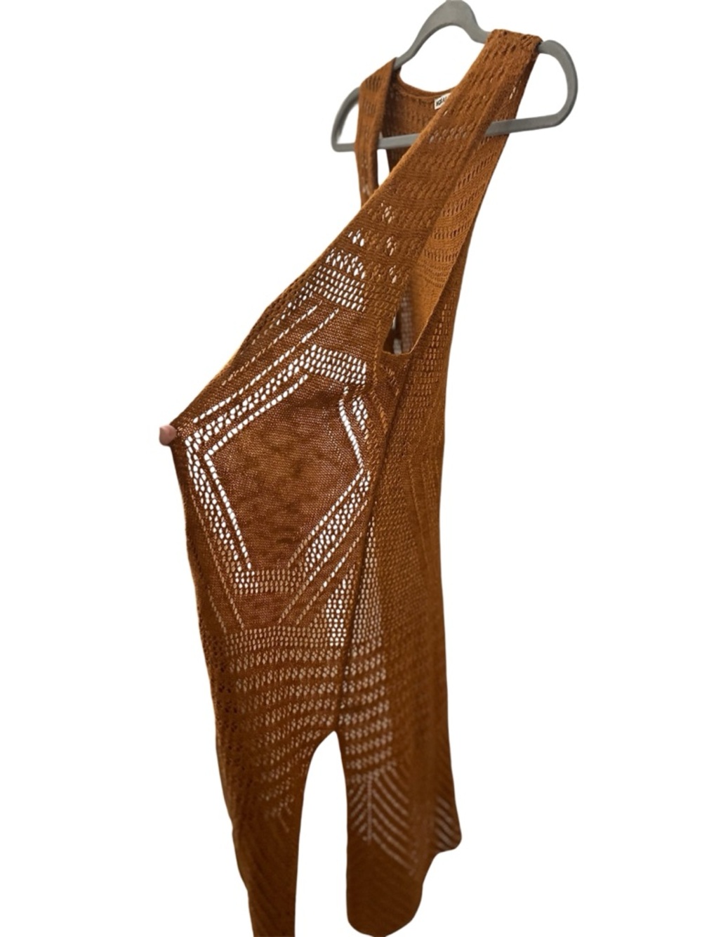 Brown Long Boho Crochet Duster Vest Size M